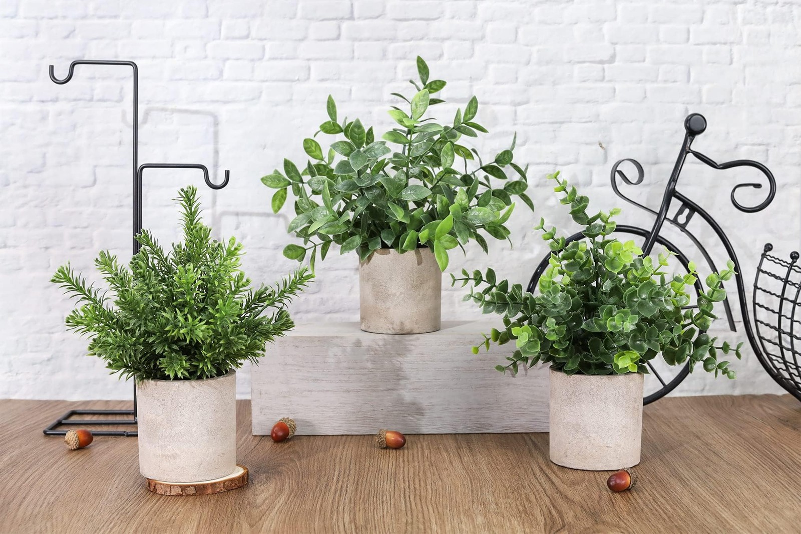 Der Rose 3 Pack Mini Potted Fake Plants Artificial Plastic Eucalyptus Plants