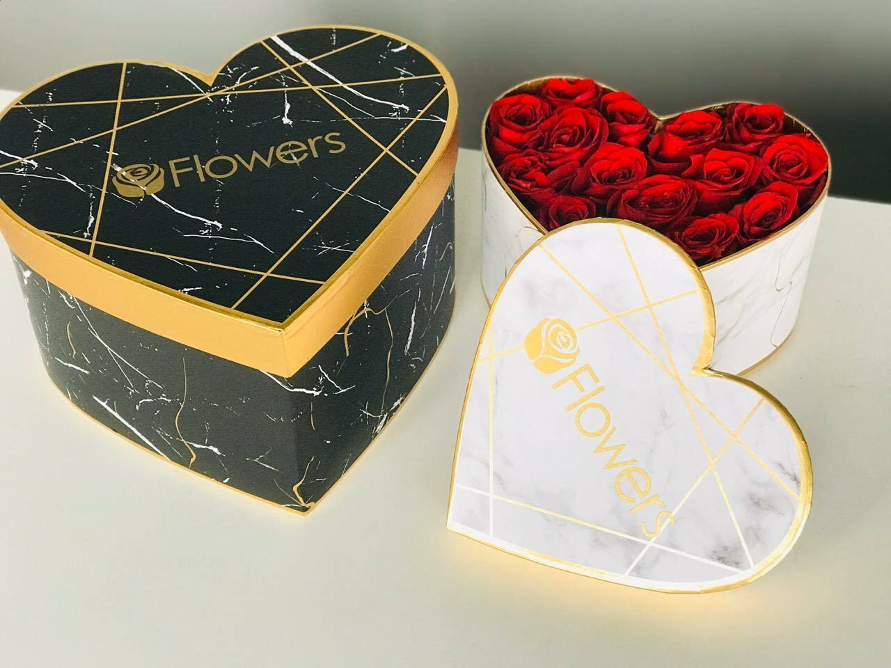 Premium Quality Heart Shape Mable Flower Box Floral Gift Box Set of 3, with Lids