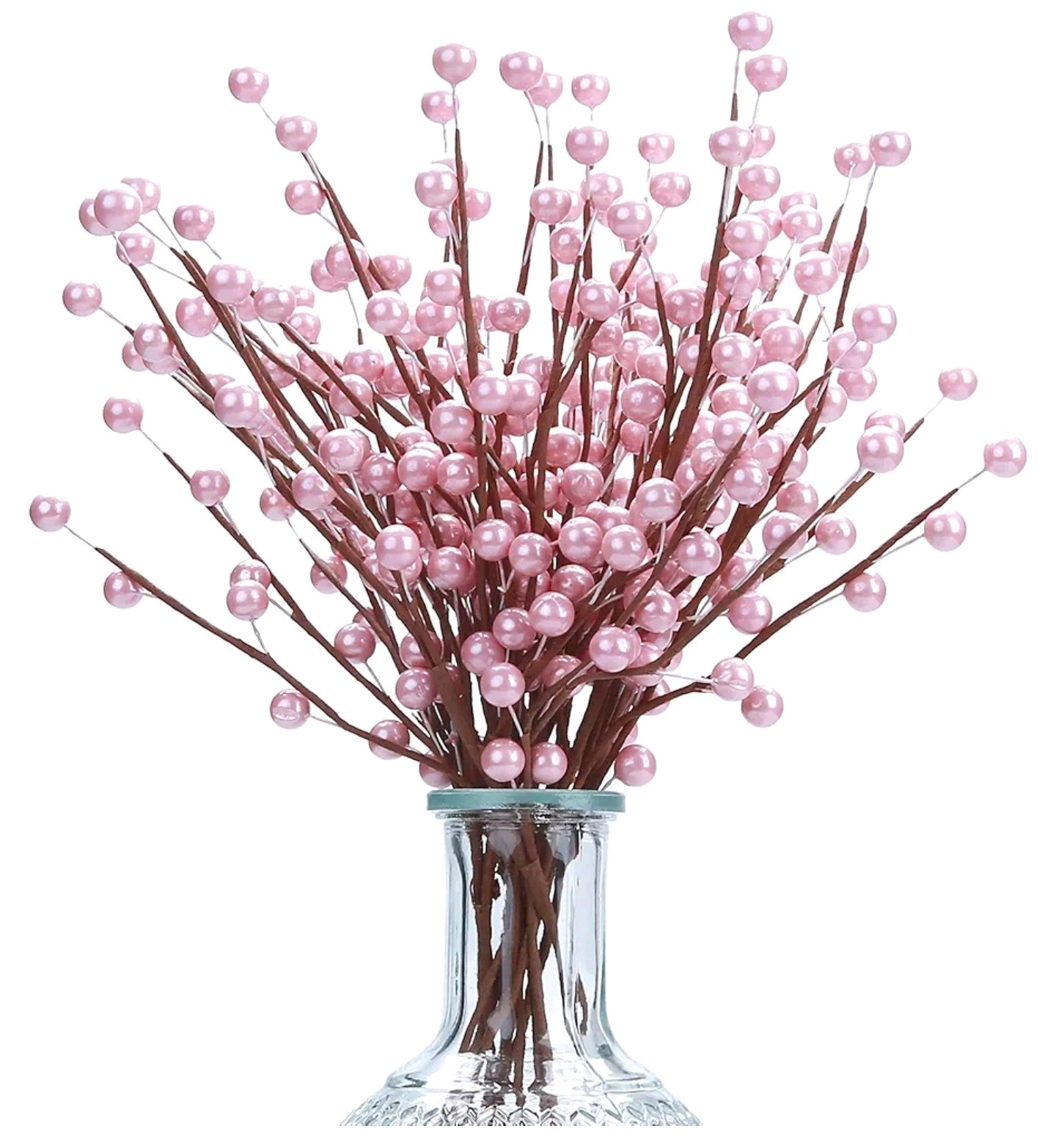 12 Pack Pink Ornament Artificial Berry Stems 14″ Fake Holly Berry B24