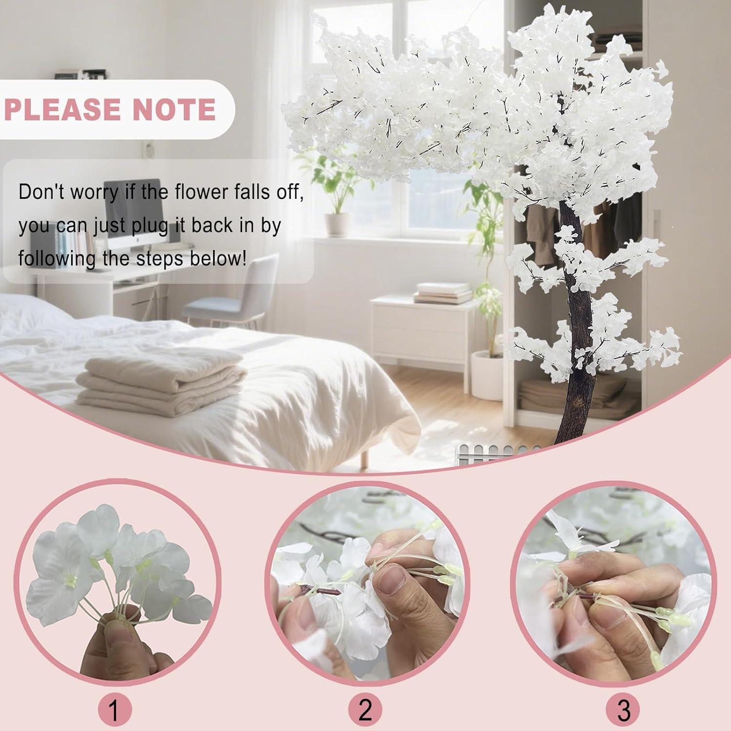 5.2 Ft White Cherry Blossom Tree with Lights – Faux Silk Decor for Home & Weddin
