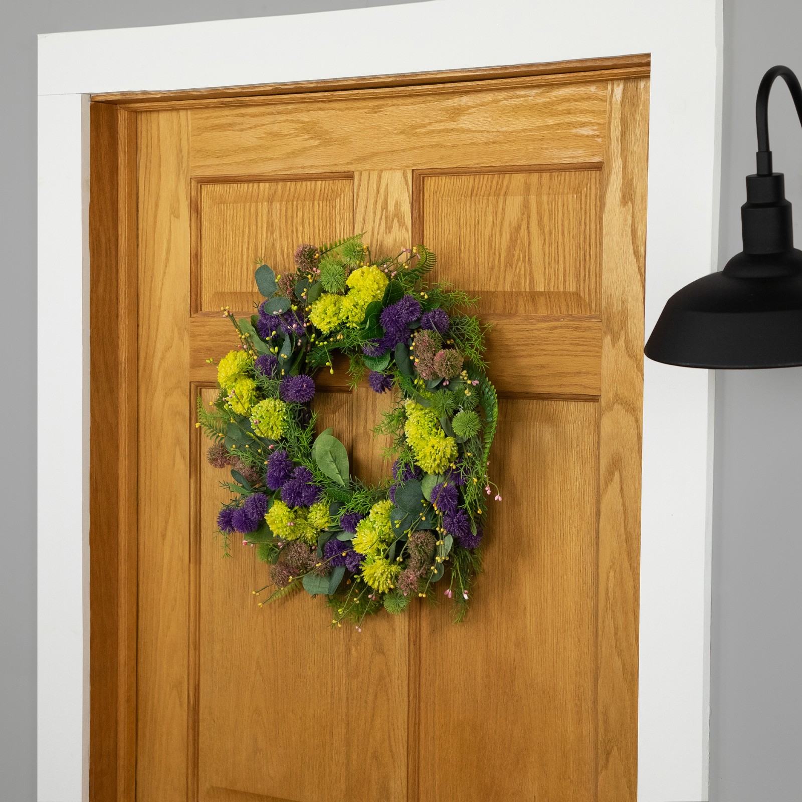 Northlight Mixed Foliage and Thistle Spring Wreath – 22″ – Yellow and Purple