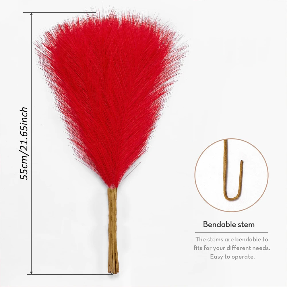 20PCS Artificial Faux Bulk Pampas Grass 55CM Boho Decor Flower Fake Plant Fluffy