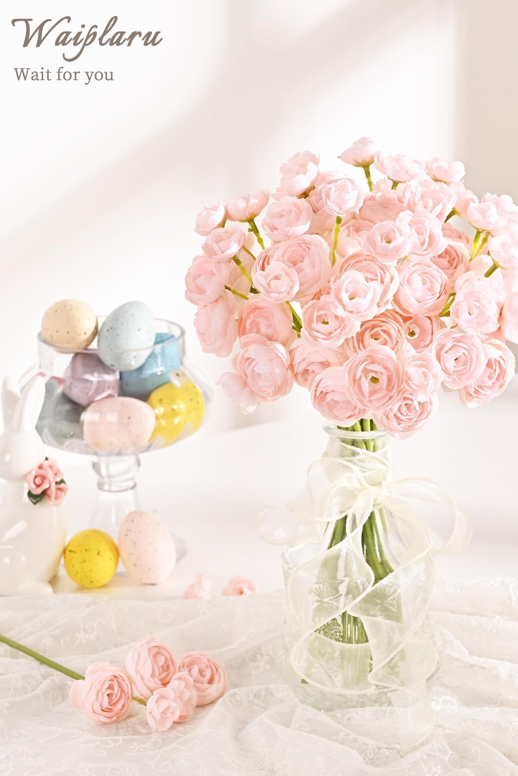 Pink Ranunculus Artificial Flowers Fake Peonies Real Touch Silk Bouquet 18 PCS