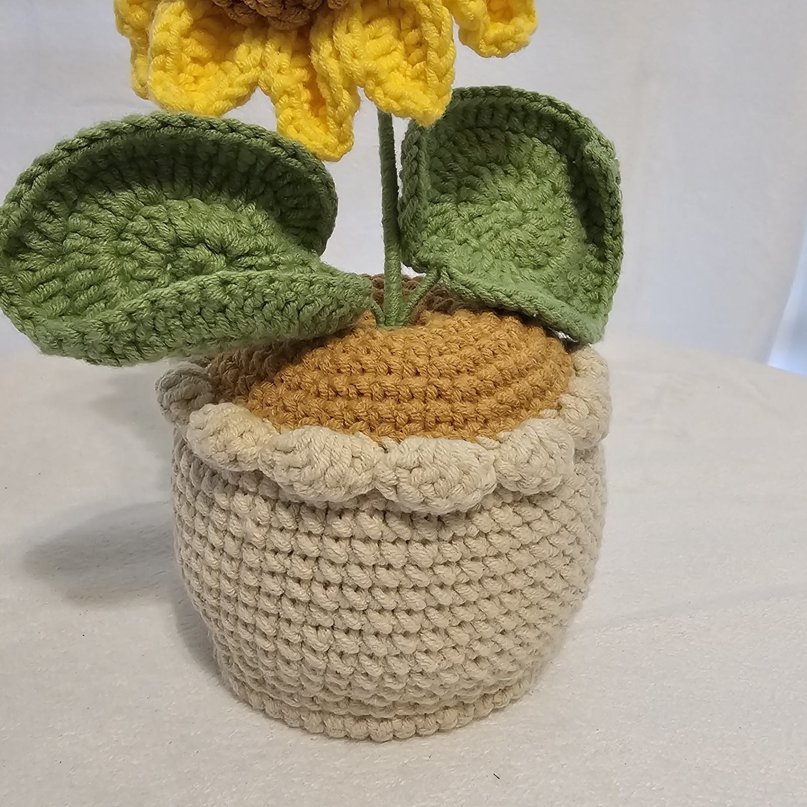 Crocheted Sunflower In Flower Pot Handmade 9x5x4 Inches