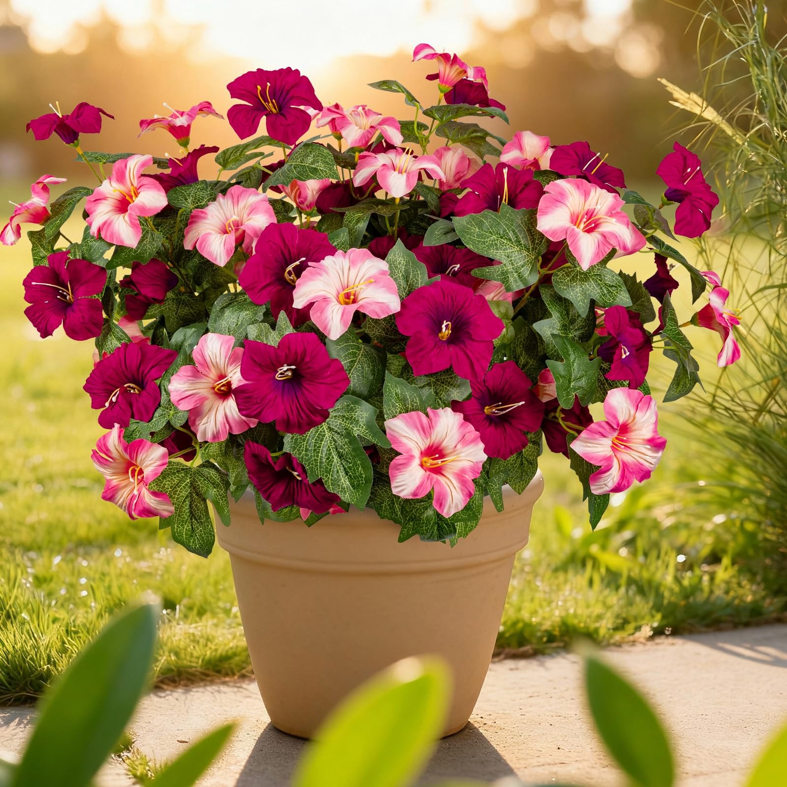 Brlita 19 Inch Artificial Fake Flowers for Outdoor,4 Pcs Rose red Pink Faux S…