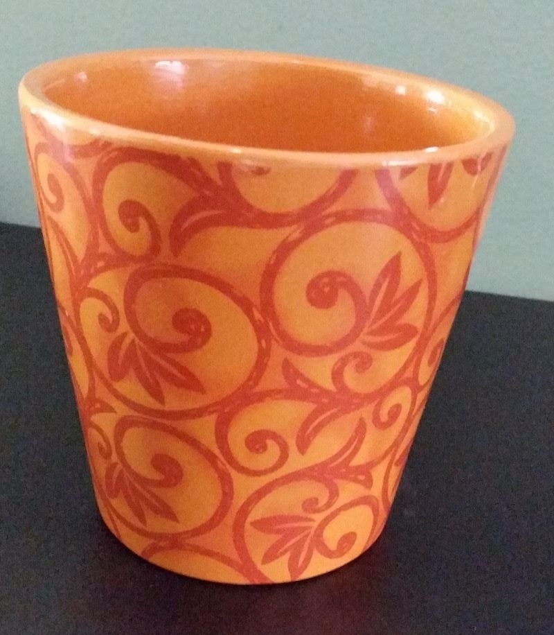Orange Ceramic Pot With Dark Orange Design – by Accents by Decowarps (Preowned)