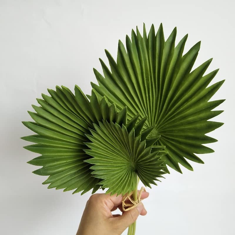 4 Bundles Artificial Palm Leaves Plants Single Stem Fan Leaf Plant Tropical P…