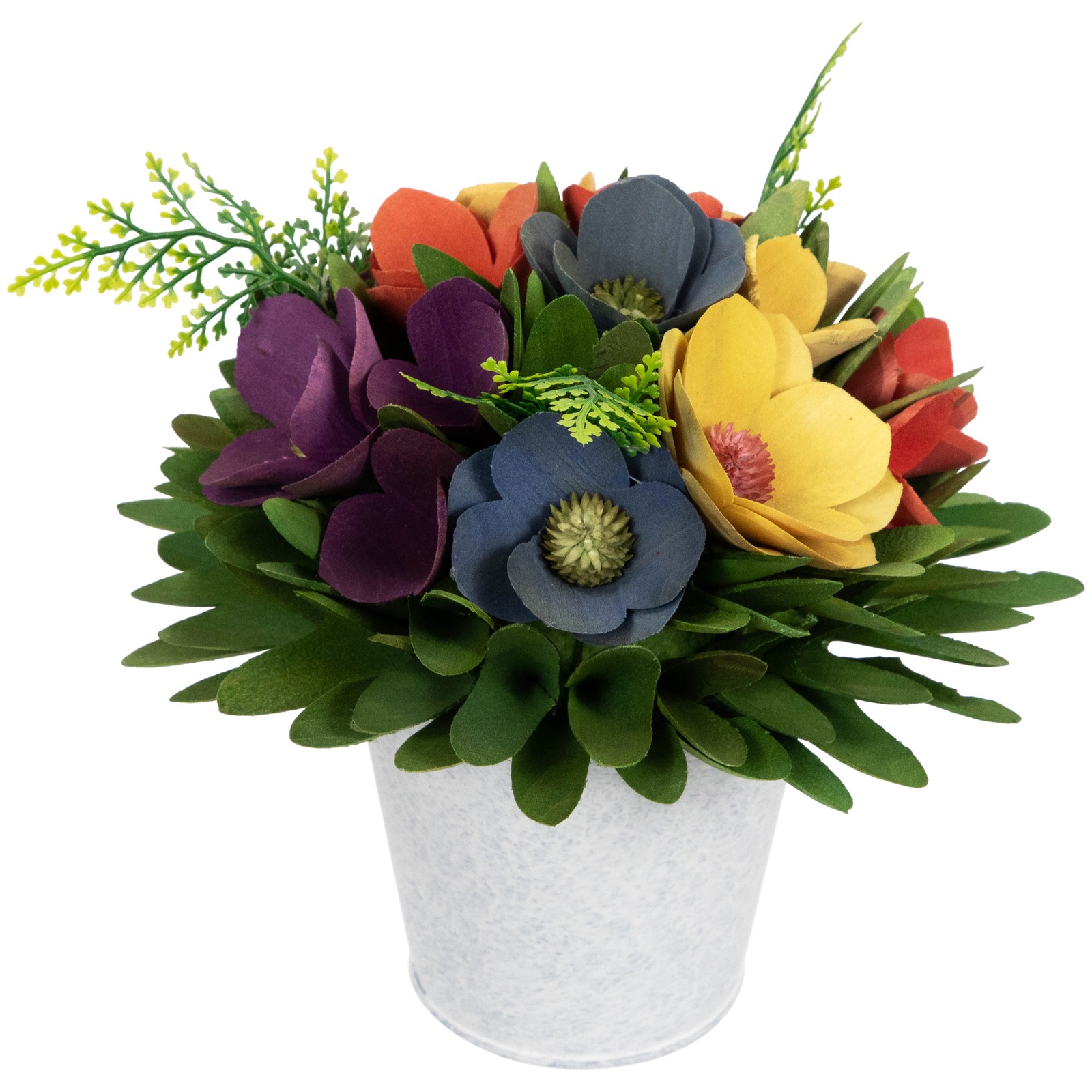Northlight Wooden Artificial Spring Floral Arrangement “Flowers Garden” Pot – 8″