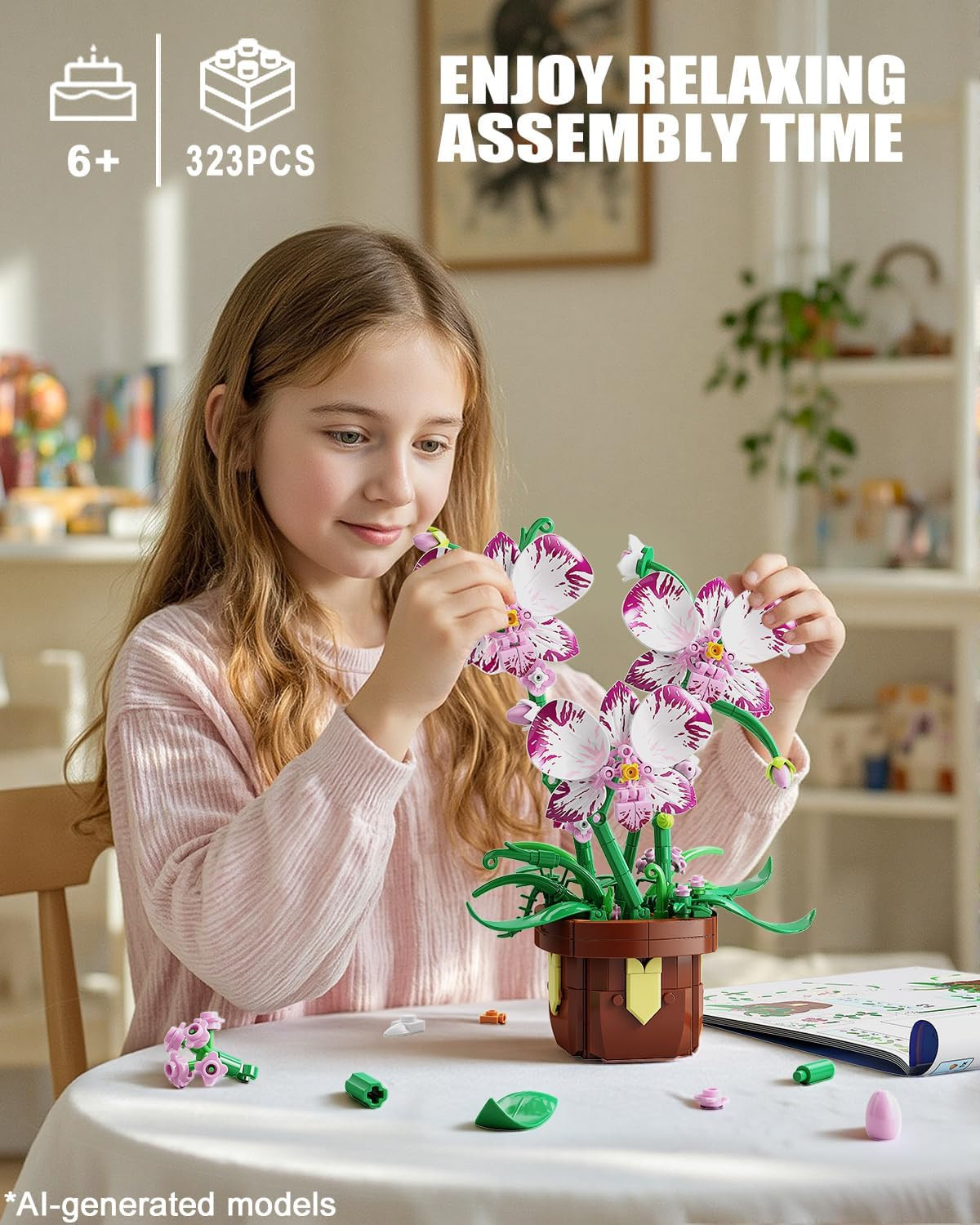 Flowers Botanicals Orchid Building Set – Artificial Flower Building Blocks for A