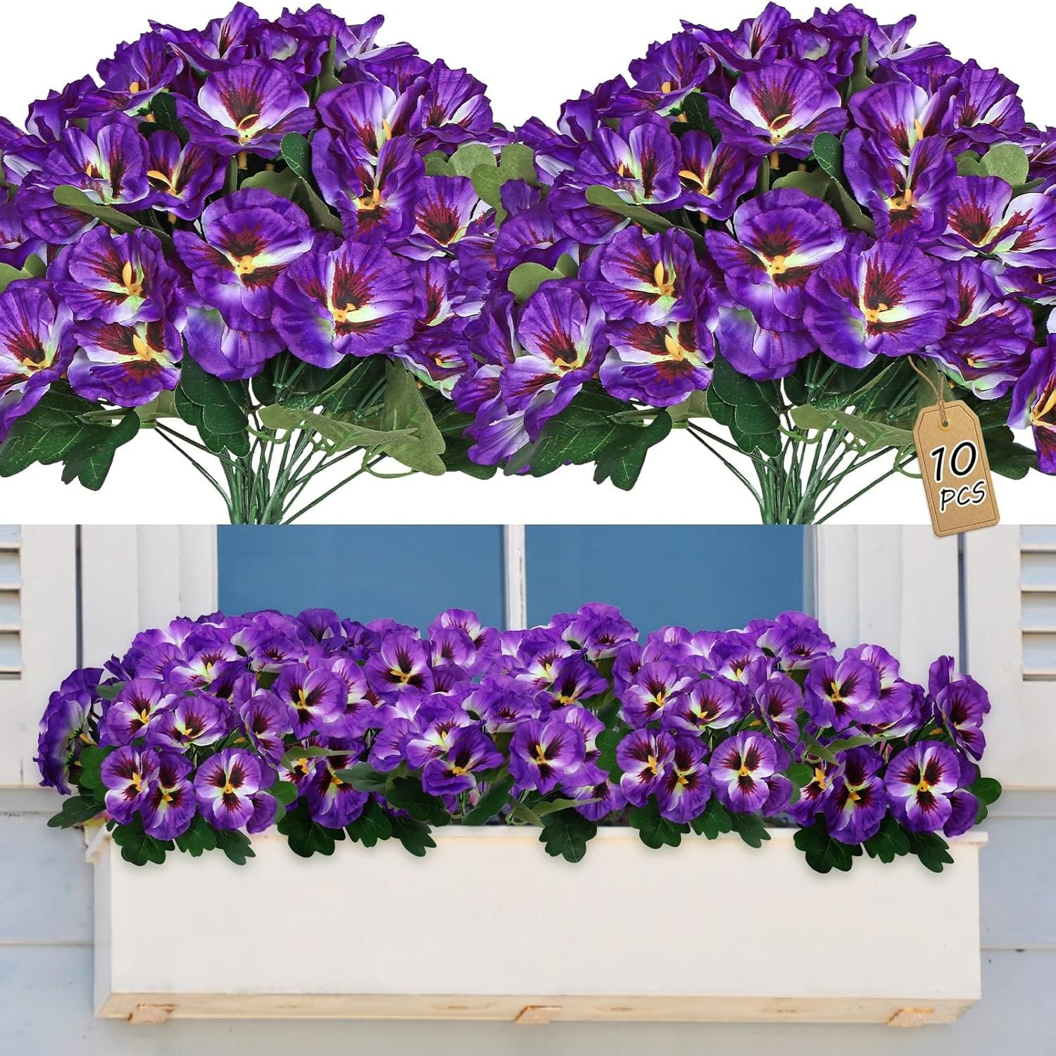 Artificial Pansies Flowers Outdoor 10 Bundles Faux Flowers UV Resistant Plast…