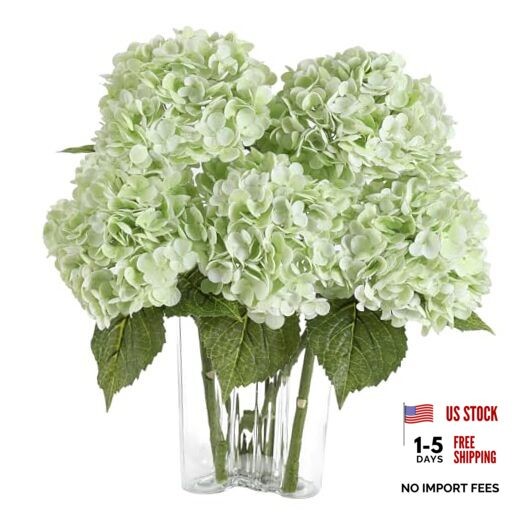 4Pcs Hydrangea Artificial Flowers Lifelike Faux Hydrangea 4pcs Light Green