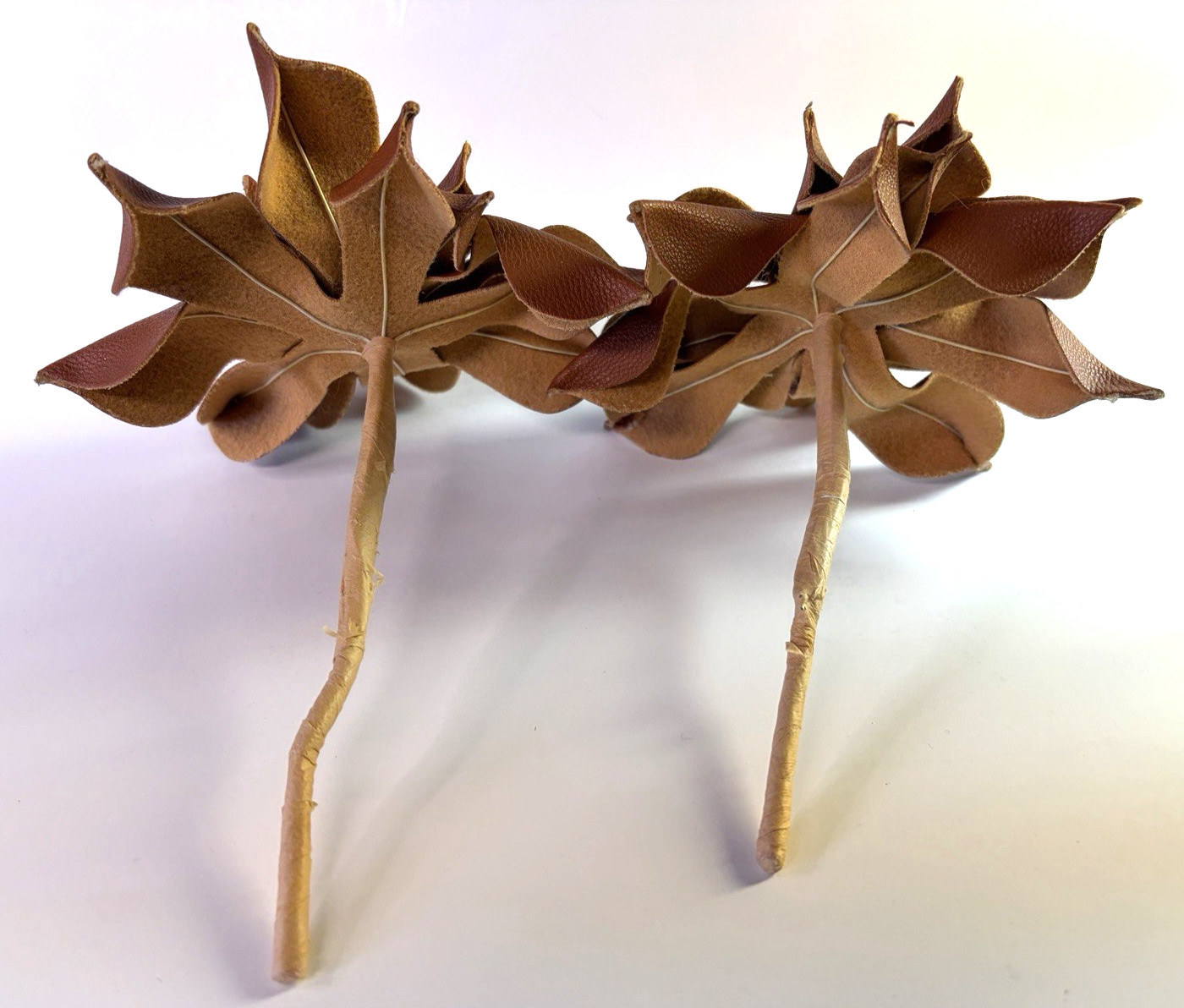Natural Faux Leather Flowers on Stems 4 Brown Rustic Elegant Classic
