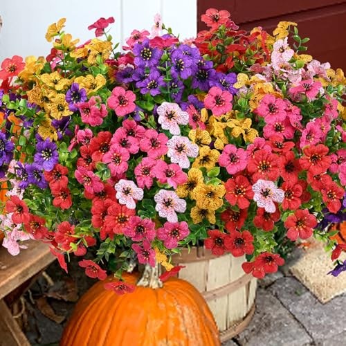 Artificial Flowers for Outdoor, UV Resistant 20 Yellow Purple Rosy Pink Red