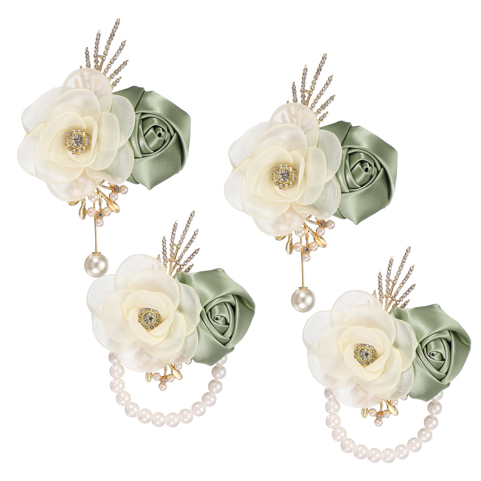 2 Set Wrist Corsage and Boutonnieres Set for Wedding Groom Bride Dusty Green)
