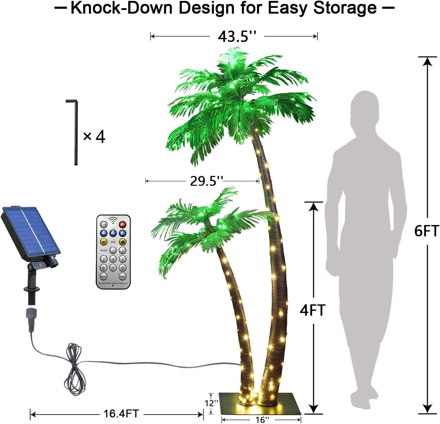 Gorgeous Artificial Lighted Solar Palm Tree 4FT&6FT Office Decor, 184LED for out