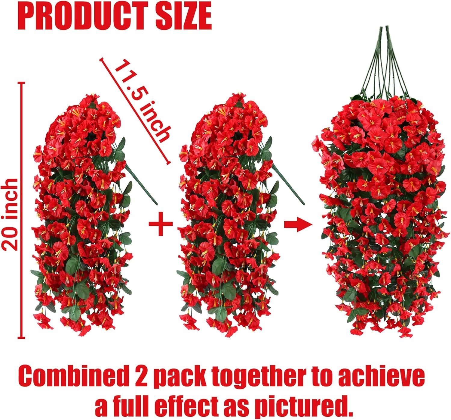 UV Resistant Realistic Hanging Flowers – 2PCS Silk Vines for Patios & Balconies