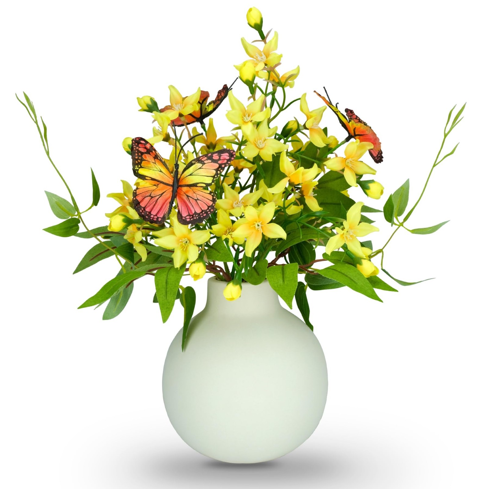 HOSY Artificial Freesia Bouquet in Ivory Ceramic Vase, Silk Flower and Butter…