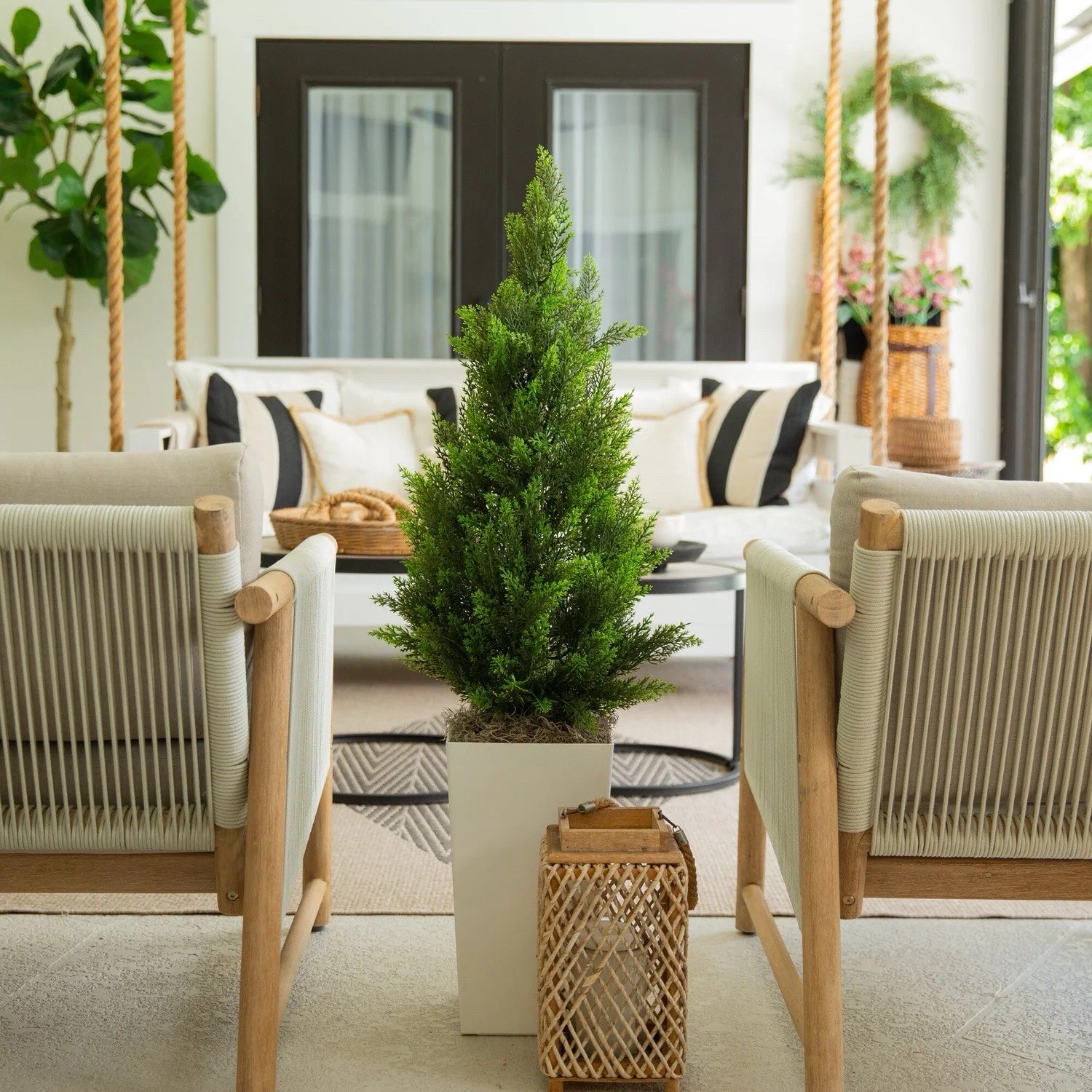 45″ UV Resistant Artificial Cedar Tree in White Planter Indoor/Outdoor