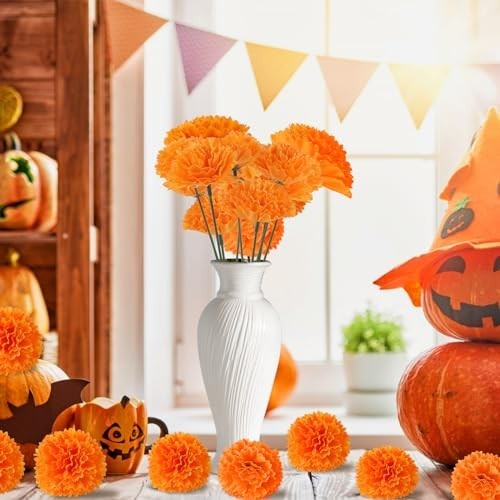100 Pcs Silk Marigold Flower Heads – Artificial Flowers for Home Decor, DIY Wrea