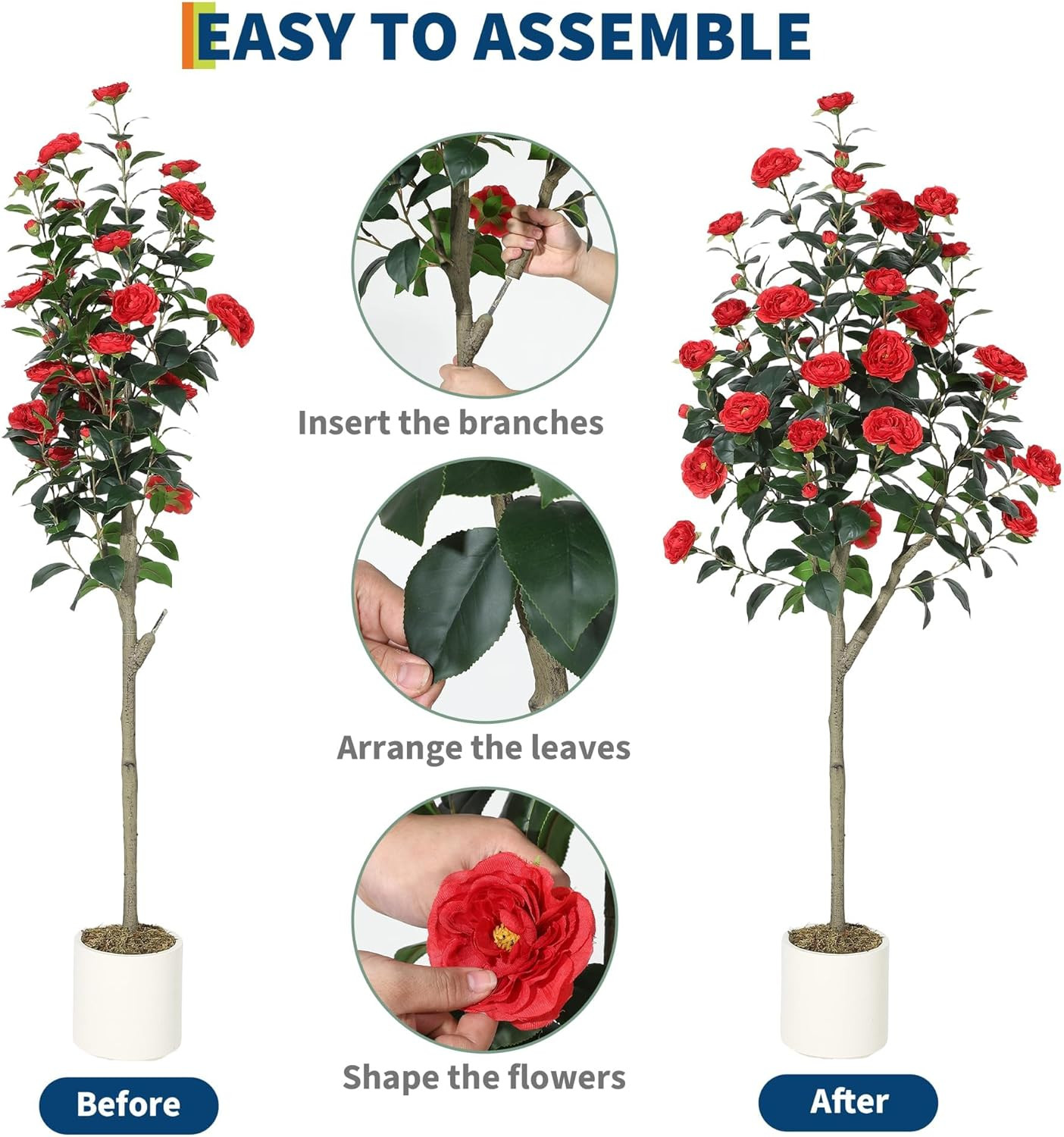 5FT Realistic Silk Camellia Tree – Indoor/Outdoor Decor, Zero Maintenance