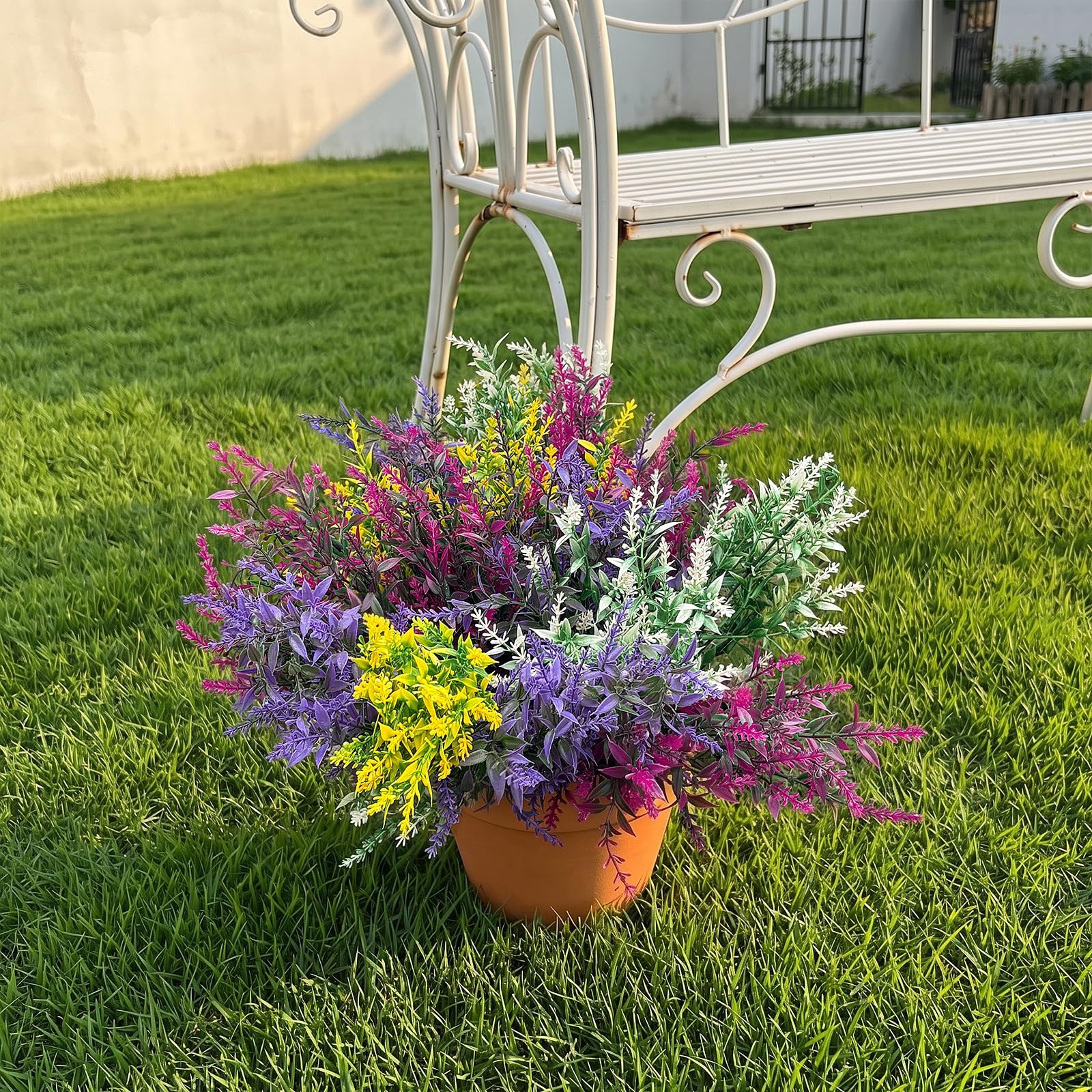 8 Bundles Artificial Flowers for Outdoors, Lavender Flowers Artificial, UV Re…