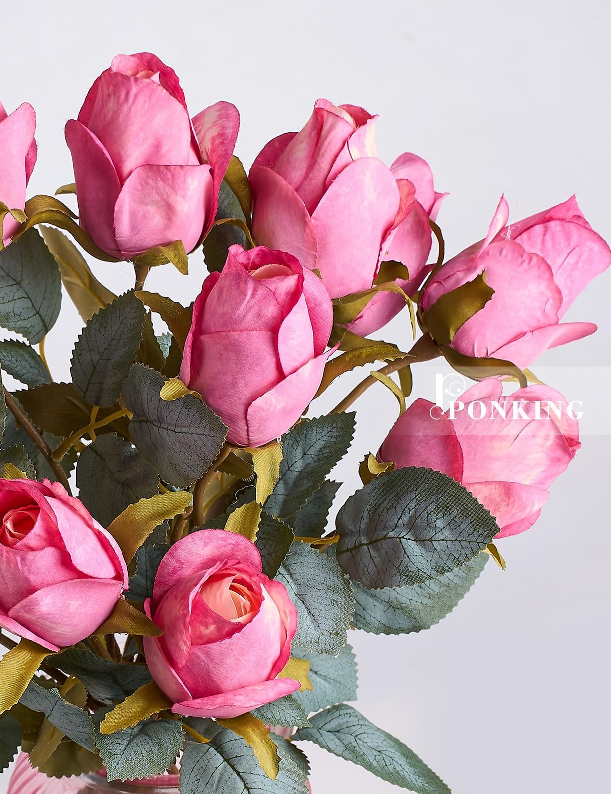 Rose Artificial Flower Buds 12 Pcs Realistic Faux Silk Fake Bouquets Magenta