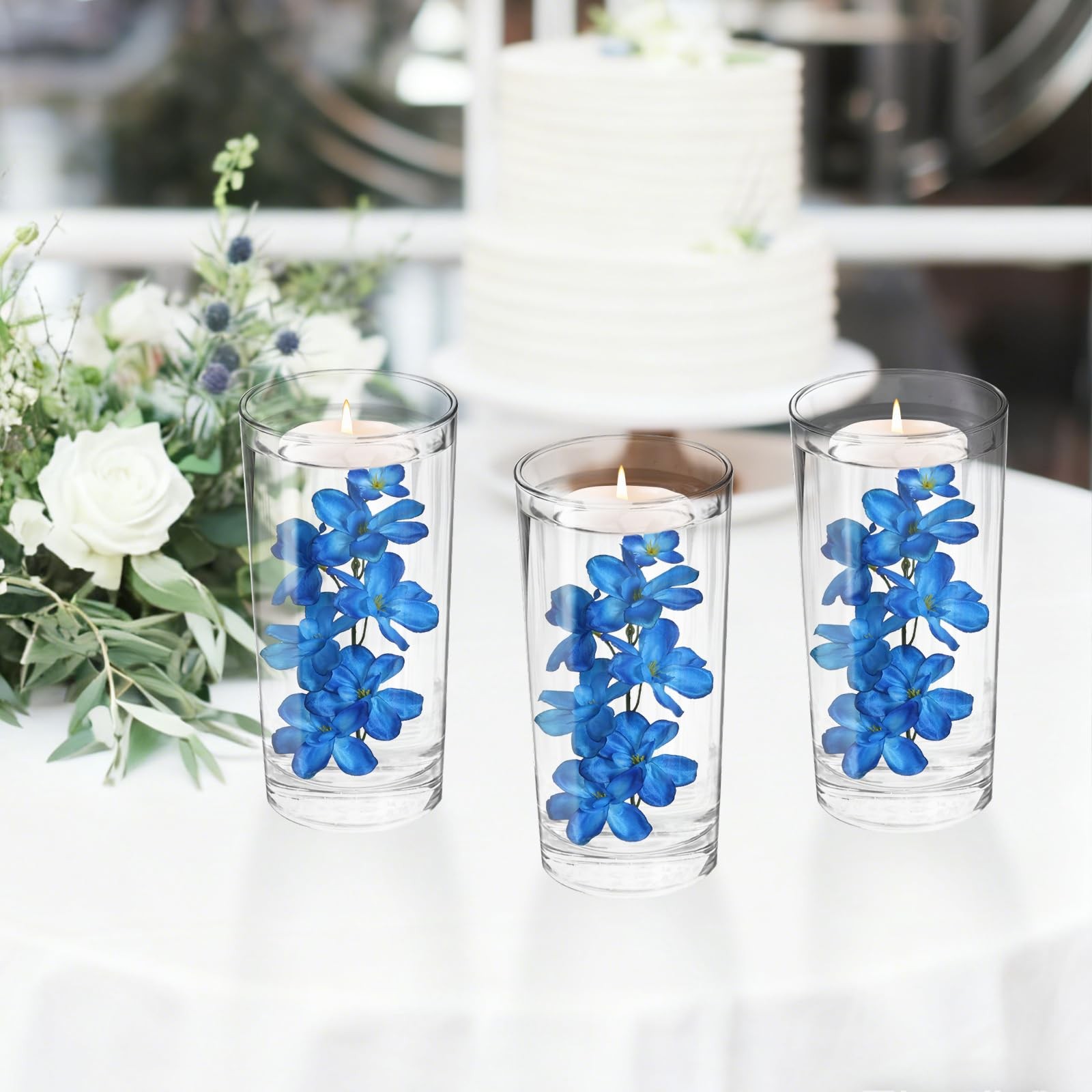 10 PCS Blue Artificial Orchids Silk Fake Flowers 27 Inches Faux Plant Wedding