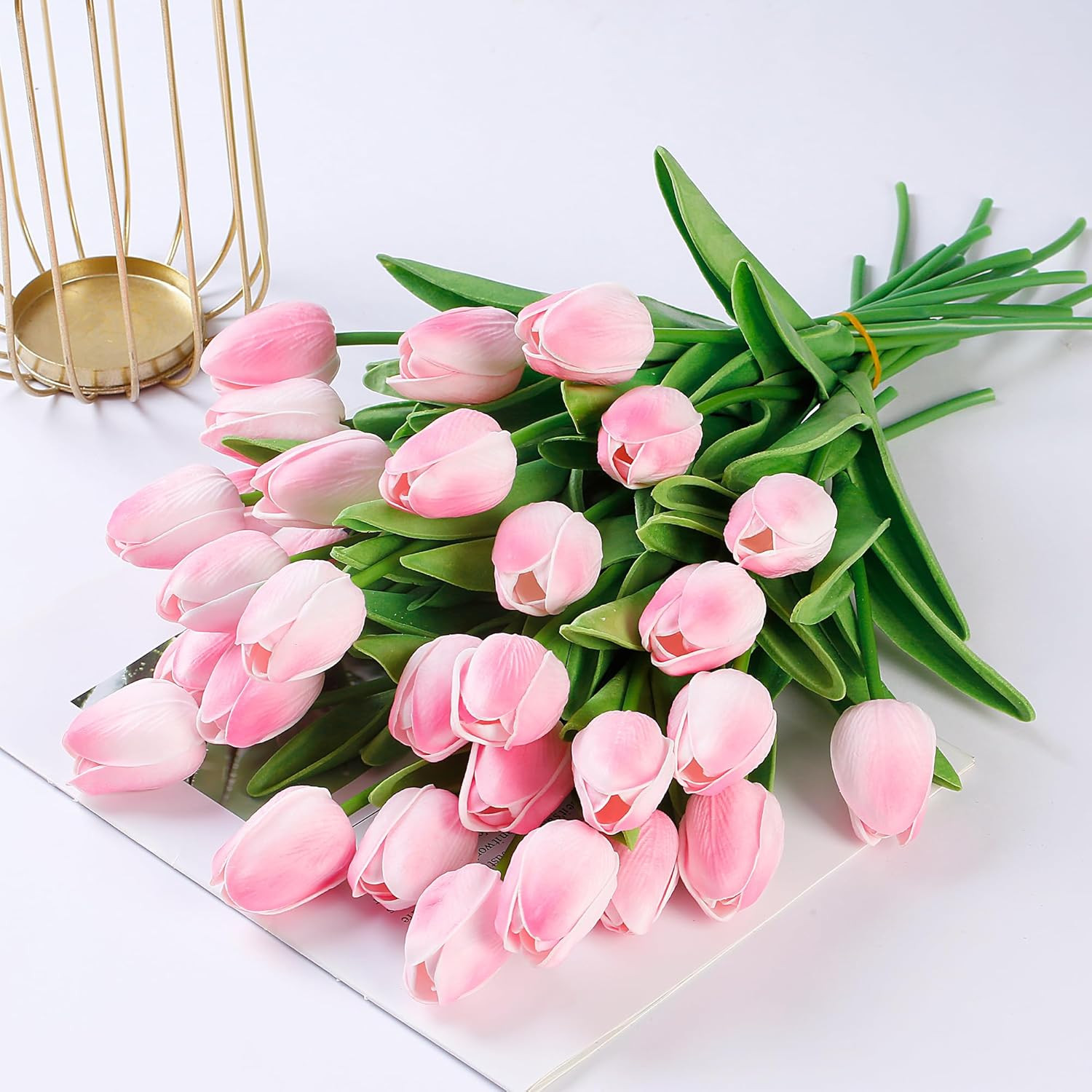 30 Pcs Fake Tulips Artificial Flowers Real Touch PU Faux Flowers Tulip Stems for