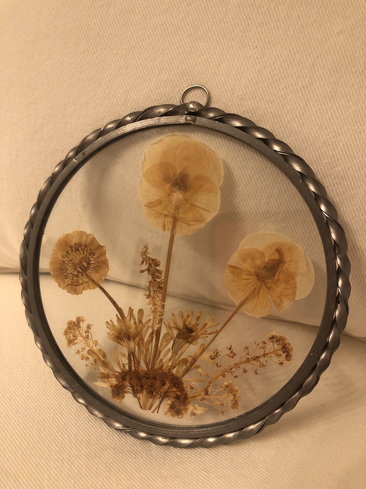 Vintage Lasting Impressions Real Dried Pressed Flowers In Glass Pewter Frame