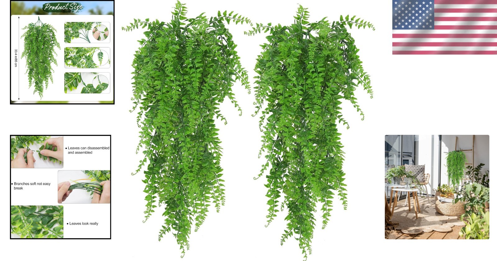 Natural-Looking Hanging Ferns – 2 Pack Fake Ivy for Indoor & Outdoor Use