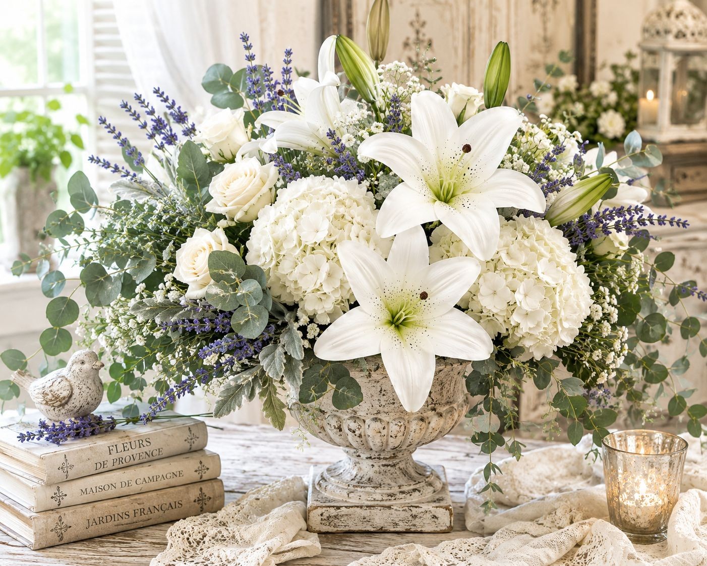 Real Touch White Lily Stems Set of 2, Artificial Lily Flowers, Faux Floral Stems