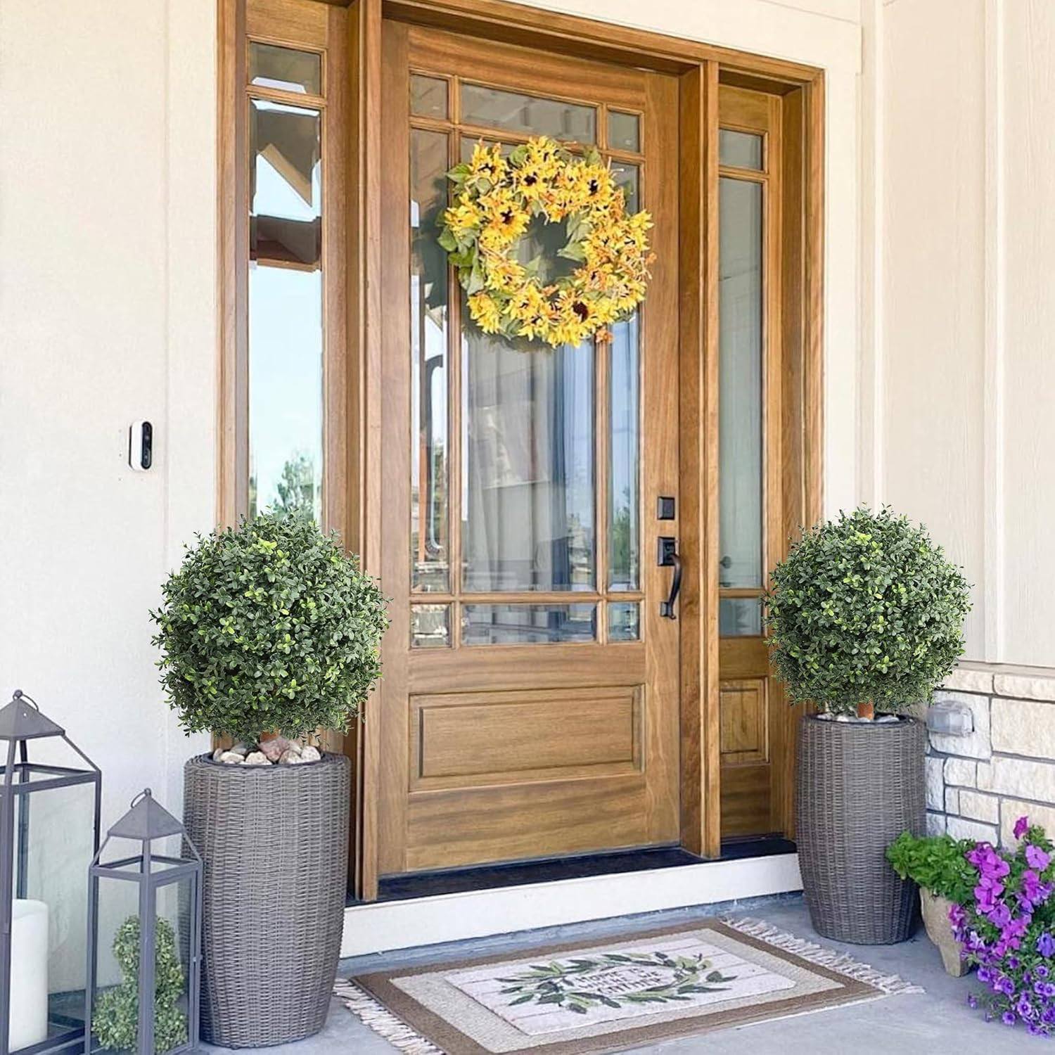 24″ UV Resistant Artificial Boxwood Ball Bush – 2 Pack for Indoor/Outdoor Use