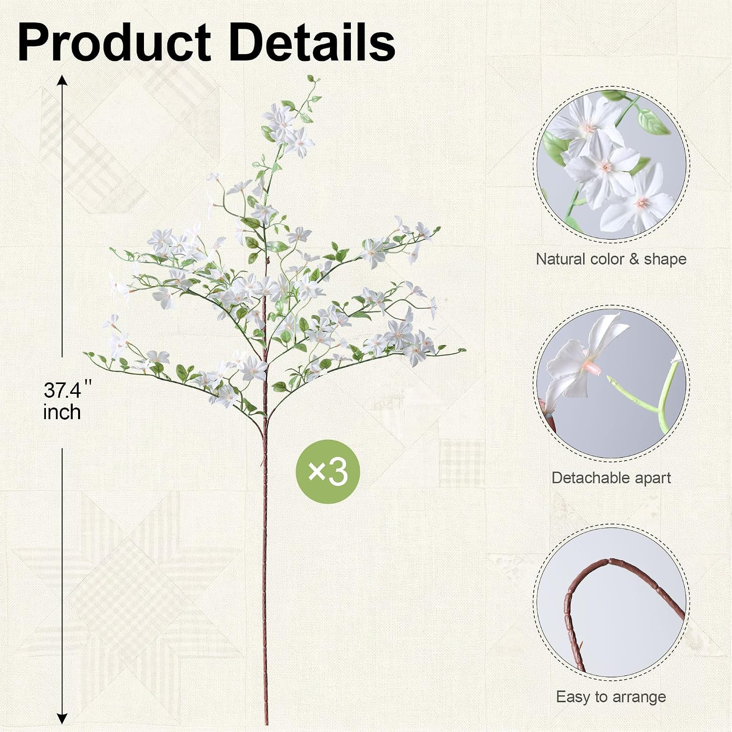 Realistic Faux Greenery Stems – 3 Pcs Artificial Flowers for Home Decor