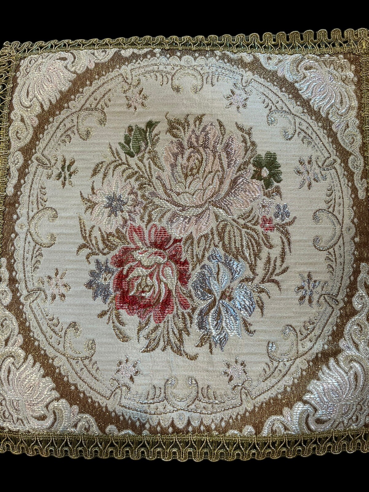 Vintage Victorian Inspired Floral w/Gold Glitter Accent Trim Decorative Square