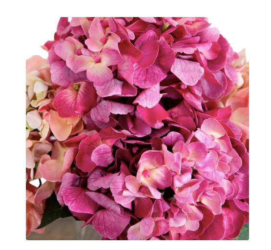 12″ Pink Faux Hydrangea Arrangement Clear Vase OB