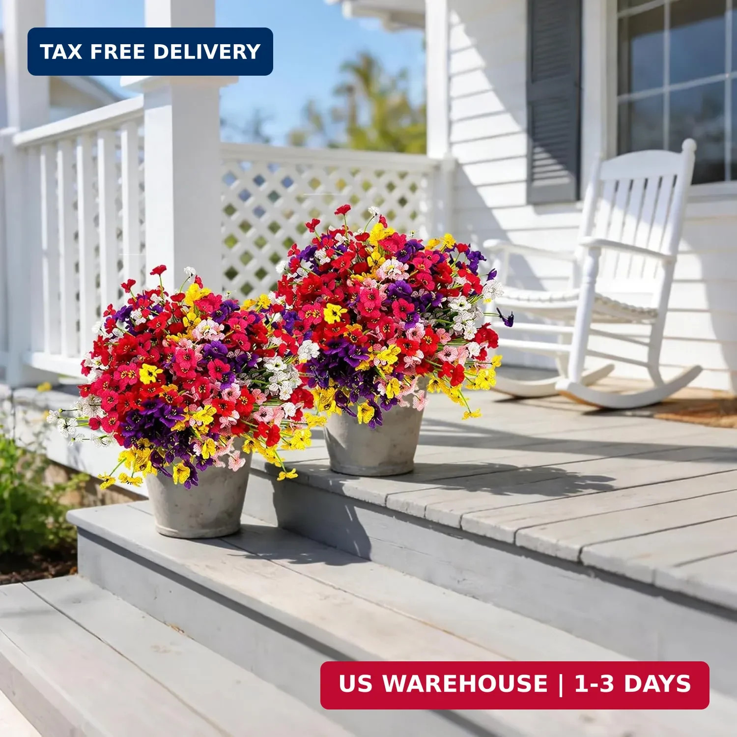 24 Pcs (6 Color) UV Resistant Outdoor Artificial Faux Flowers Plants Realistic P