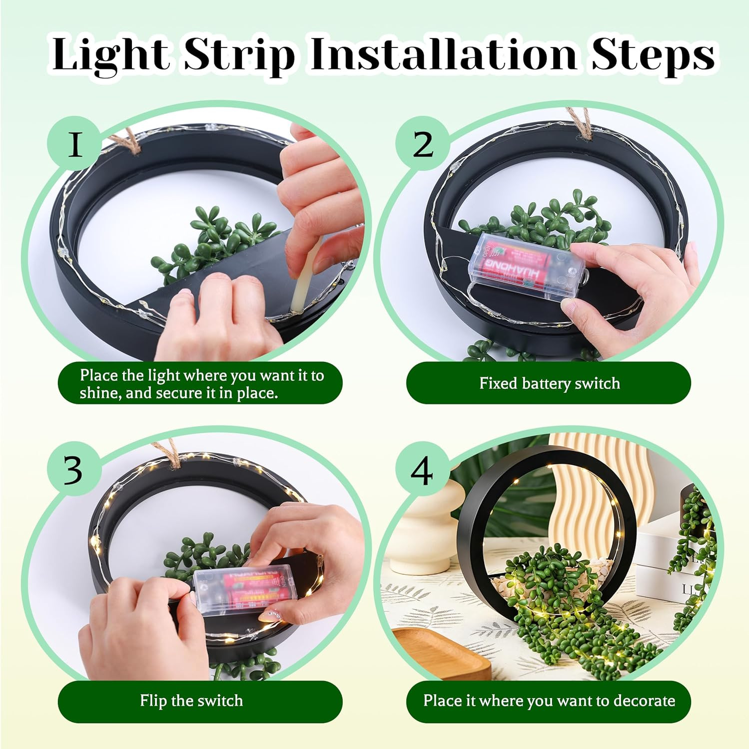 2 Pack Lighted Hanging Plants, Artificial String of Pearls Succulents with Warm