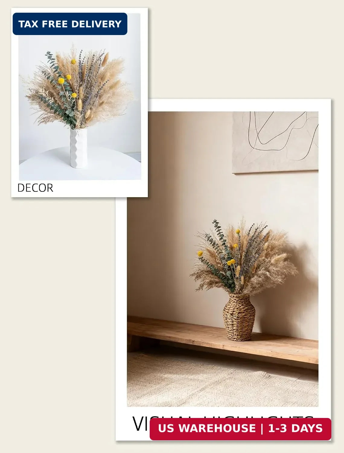 Boho Decor Bouquet – Pampas Grass,Eucalyptus,Lavender,Bunny Tail,Billy Balls 16~