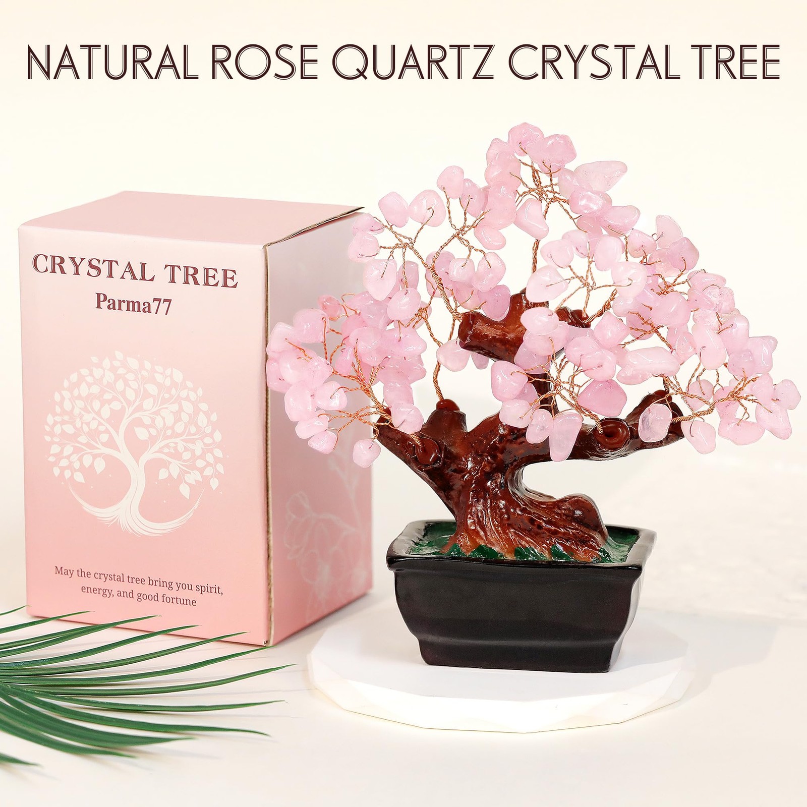 Parma77 Feng Shui Natural Rose Pink Quartz Crystal Money Tree, Healing Crysta…