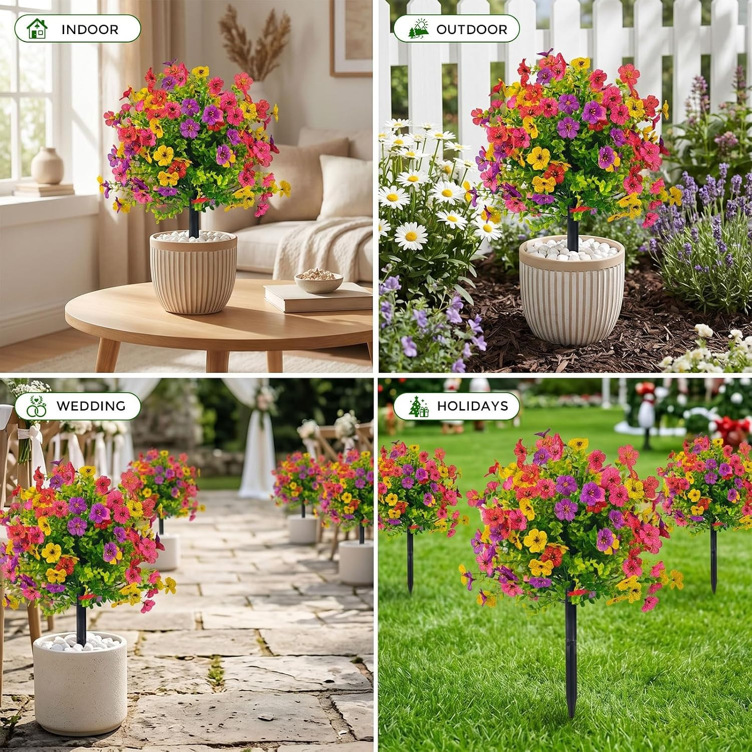 21″ UV Resistant Artificial Topiary Ball Flowers with Battery Lights – 2 Pack