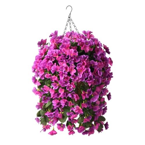 Artificial Fake Hanging Plants Flowers Basket for Spring Summer Light Purple