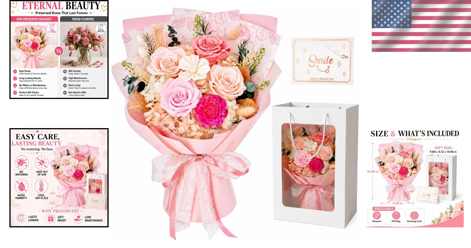 Preserved Flowers Bouquet Floral Gift for Women Mom Wife Grandma Mother’s Day