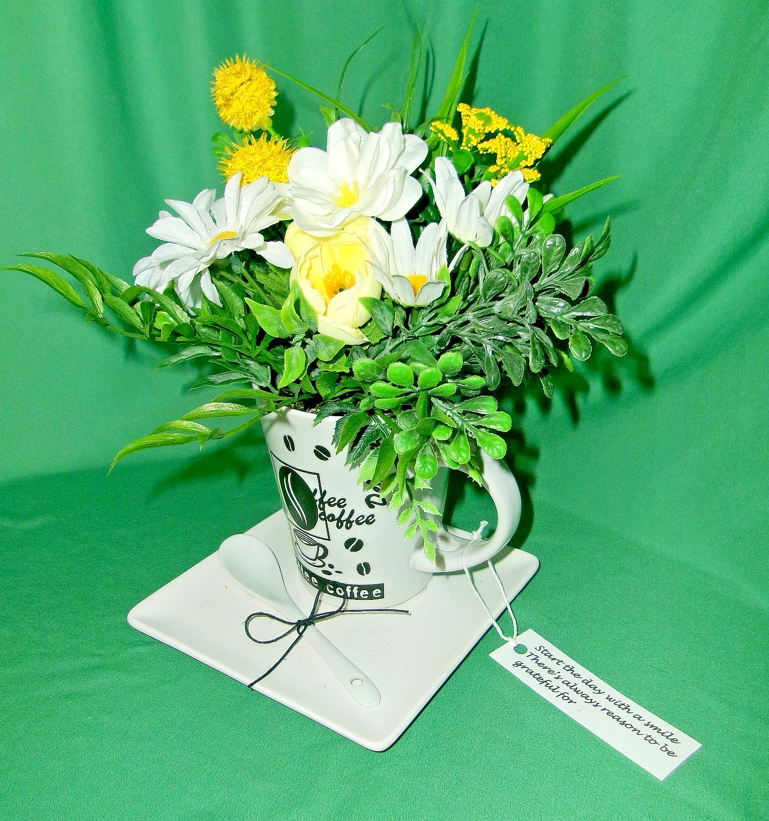 Floral Arrangement Silk Yellow White Home Decoration Counter Kitchen Gift NEW