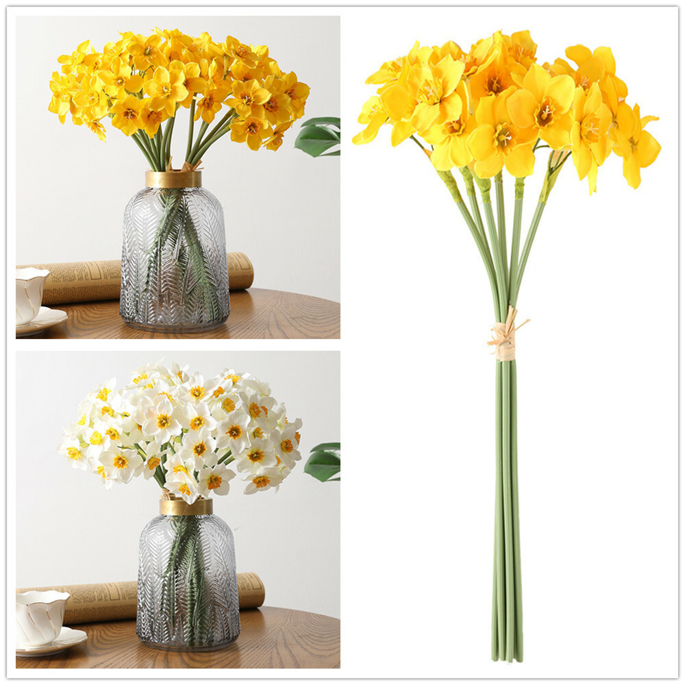 Artificial Silk Narcissus Daffodil Flower Bouquet Home Party Wedding Decor 6pcs