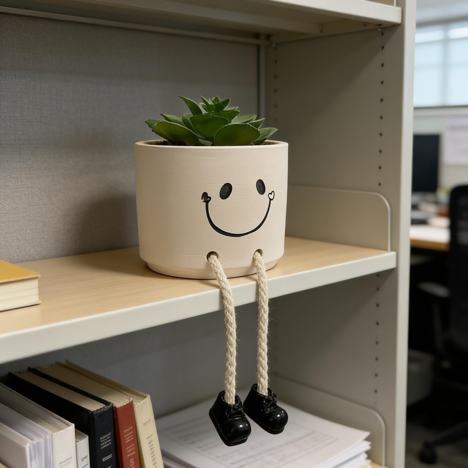 Small Fake Plants Office Decor, Cute Smiling Ceramics Planter with Artificial…