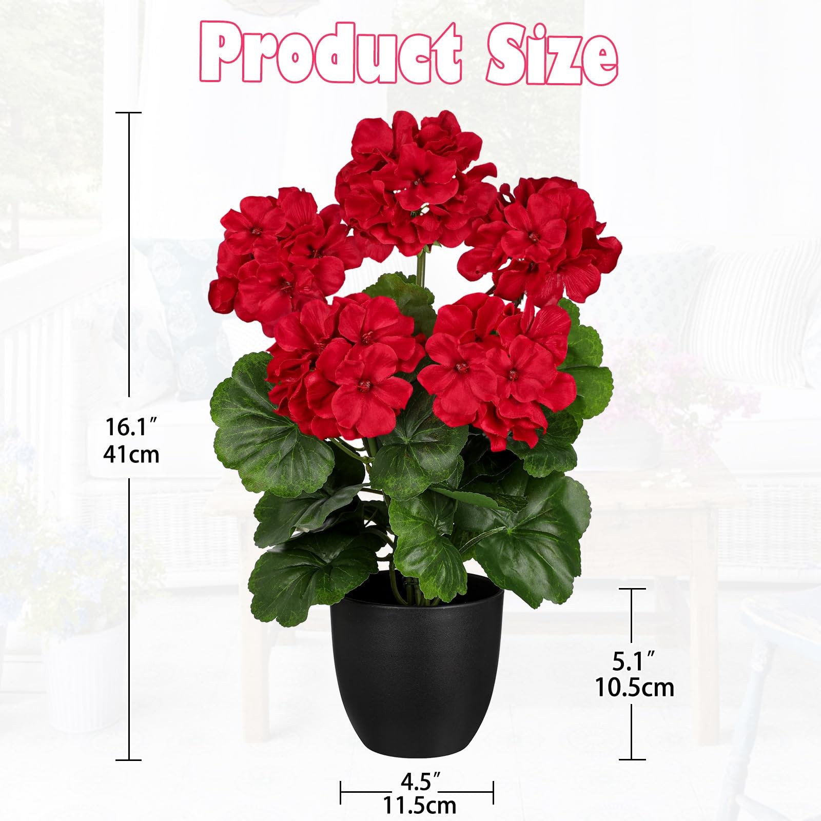 16” Geraniums Artificial Flowers Realistic Potted Plant – Red Fake Geraniums …