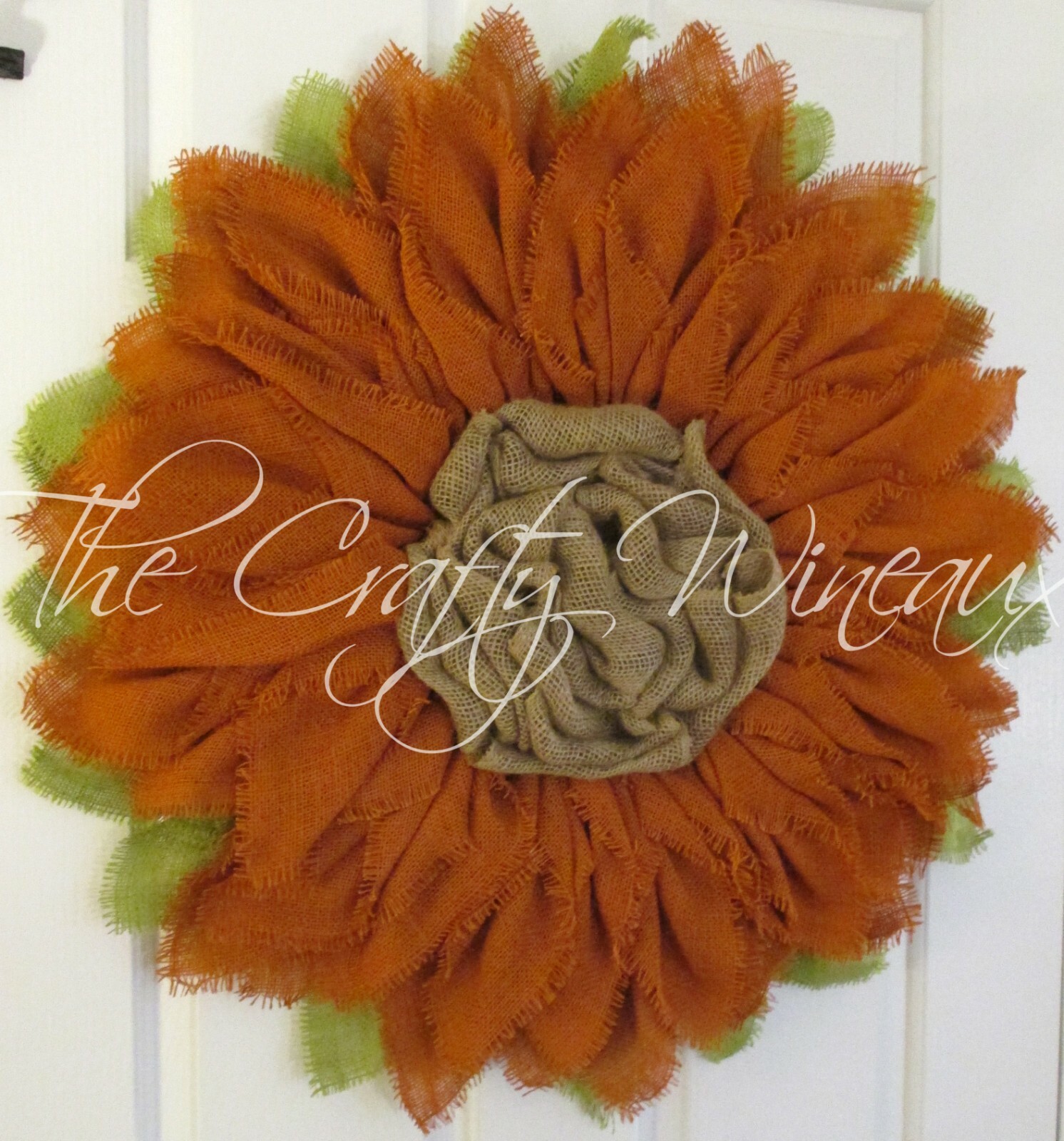 The Crafty Wineaux – Extra Thick 25″ Burnt Sienna Burlap Sunflower Wreath