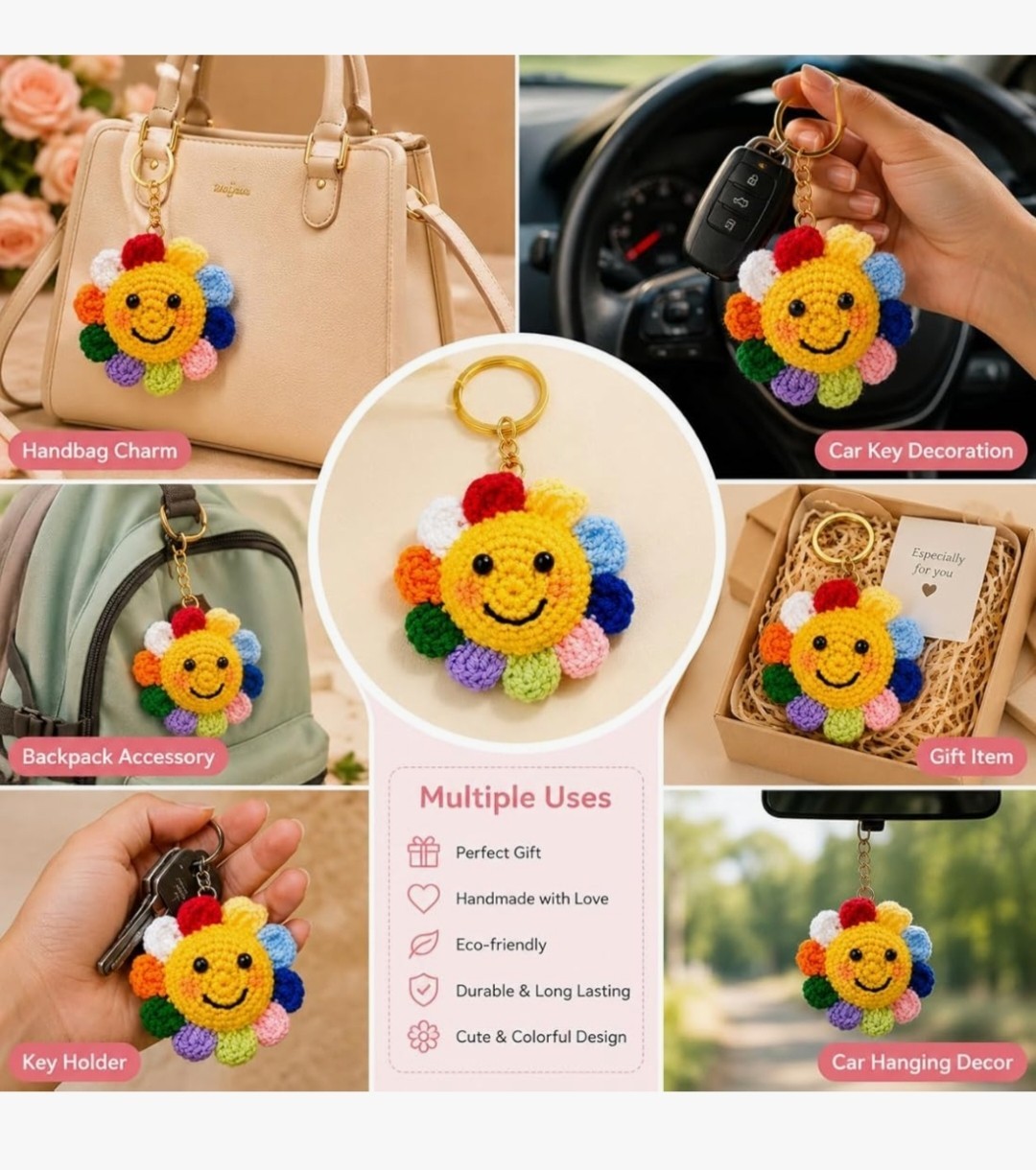 Handmade Crochet Sunflower Keychain for Women & Girls