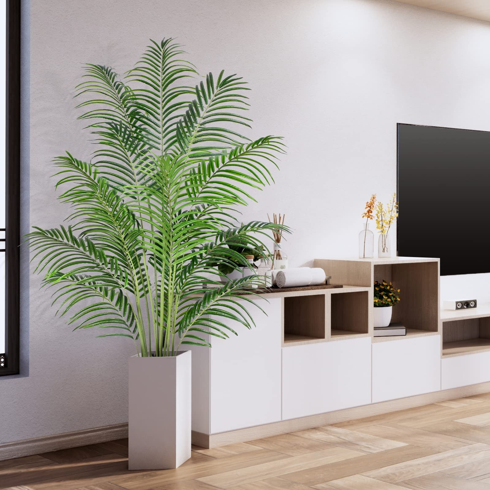 Artificial Palm Tree 6ft Tall Fake Palm Tree Indoor Decor with 18 Leaves and …
