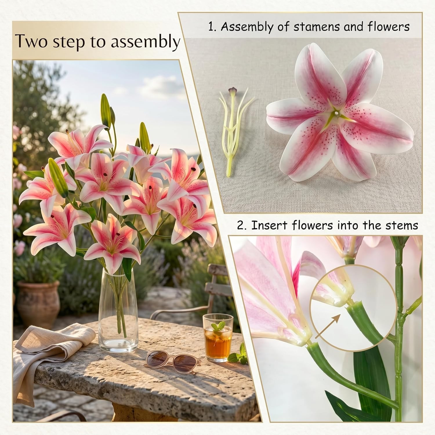 Artificial Lily Flowers with 9 Full Blooms & 3 Buds, Real Touch Long Stem Faux T